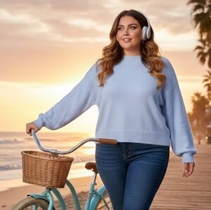 Wild Fable Womens Sz 3X  Light Blue Cropped Crew Neck Sweater SOFT NWT